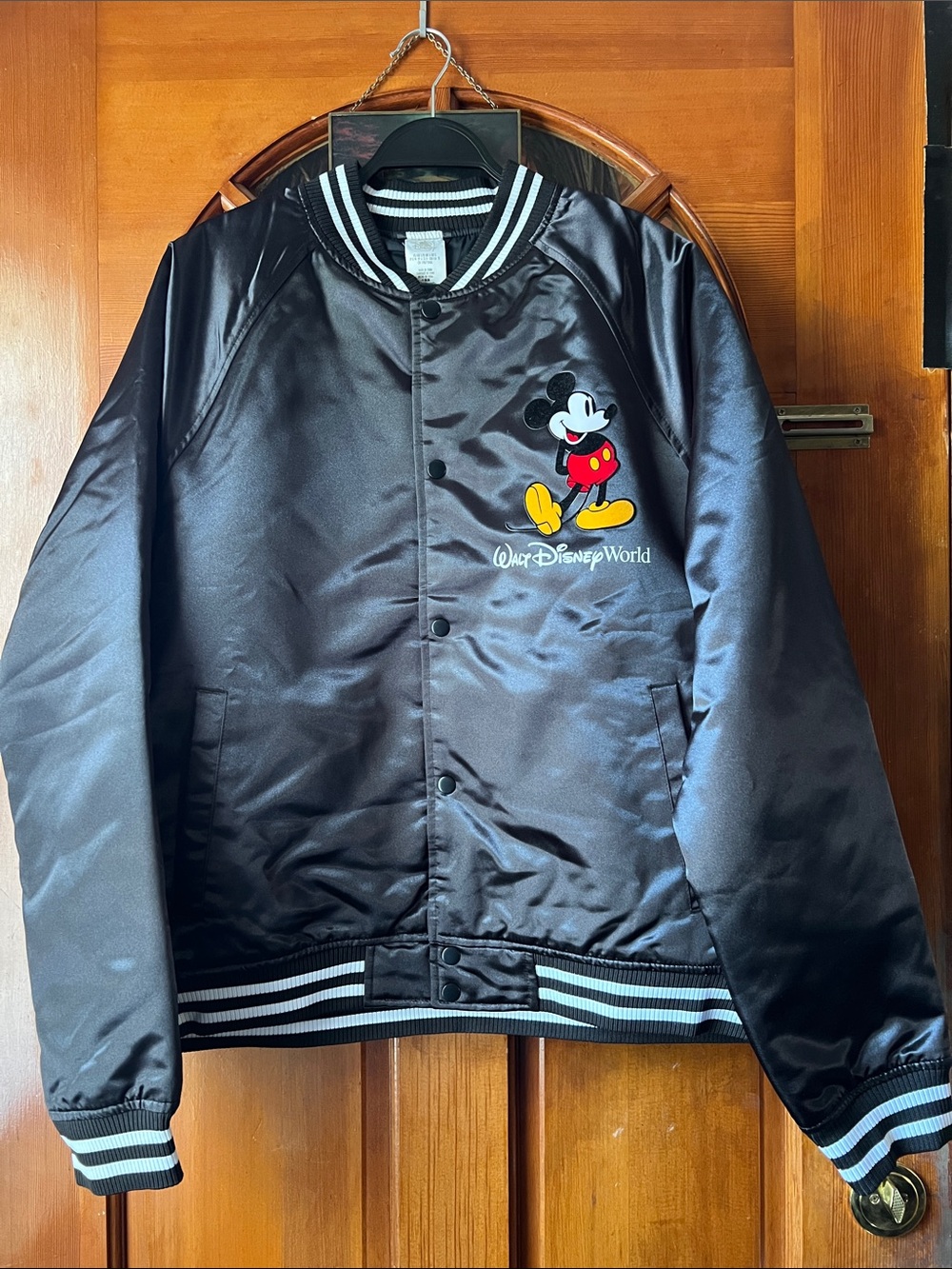 Disney Black Satin Jacket with Mickey Mouse Graphic